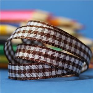 10mm Gingham Ribbon - Brown